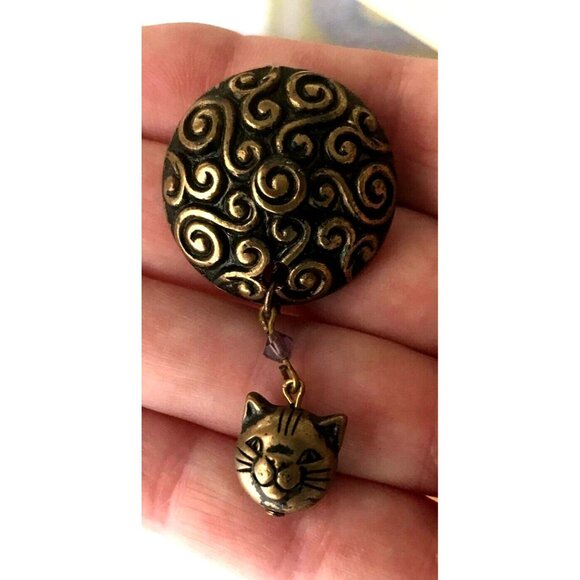 Cat Earrings Handmade Vintage One of  Kind New Purple Crystals Kitty Lov… - Picture 7 of 8